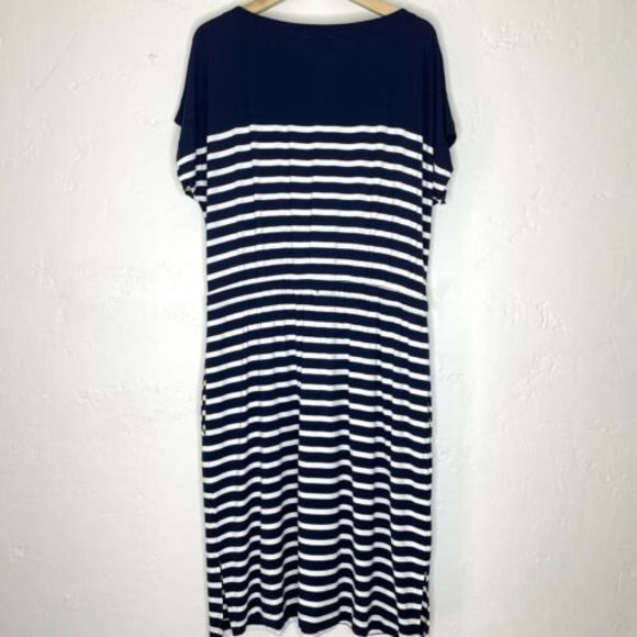 Soma WKND women's large navy blue white striped shirt sleeve maxi dress - Picture 5 of 6